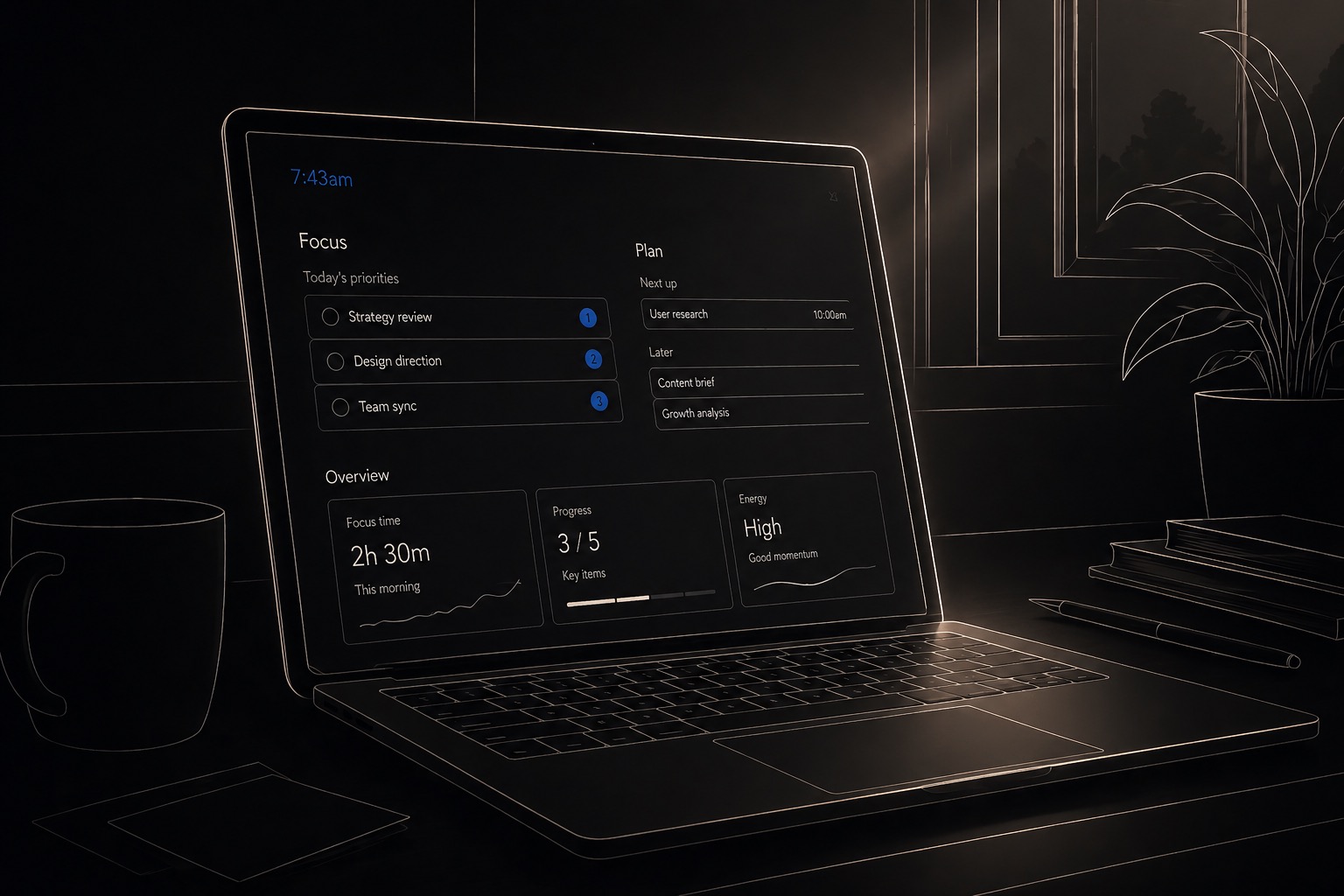The four coordination systems running: follow-up agents, live status, decision routing, and automated scheduling