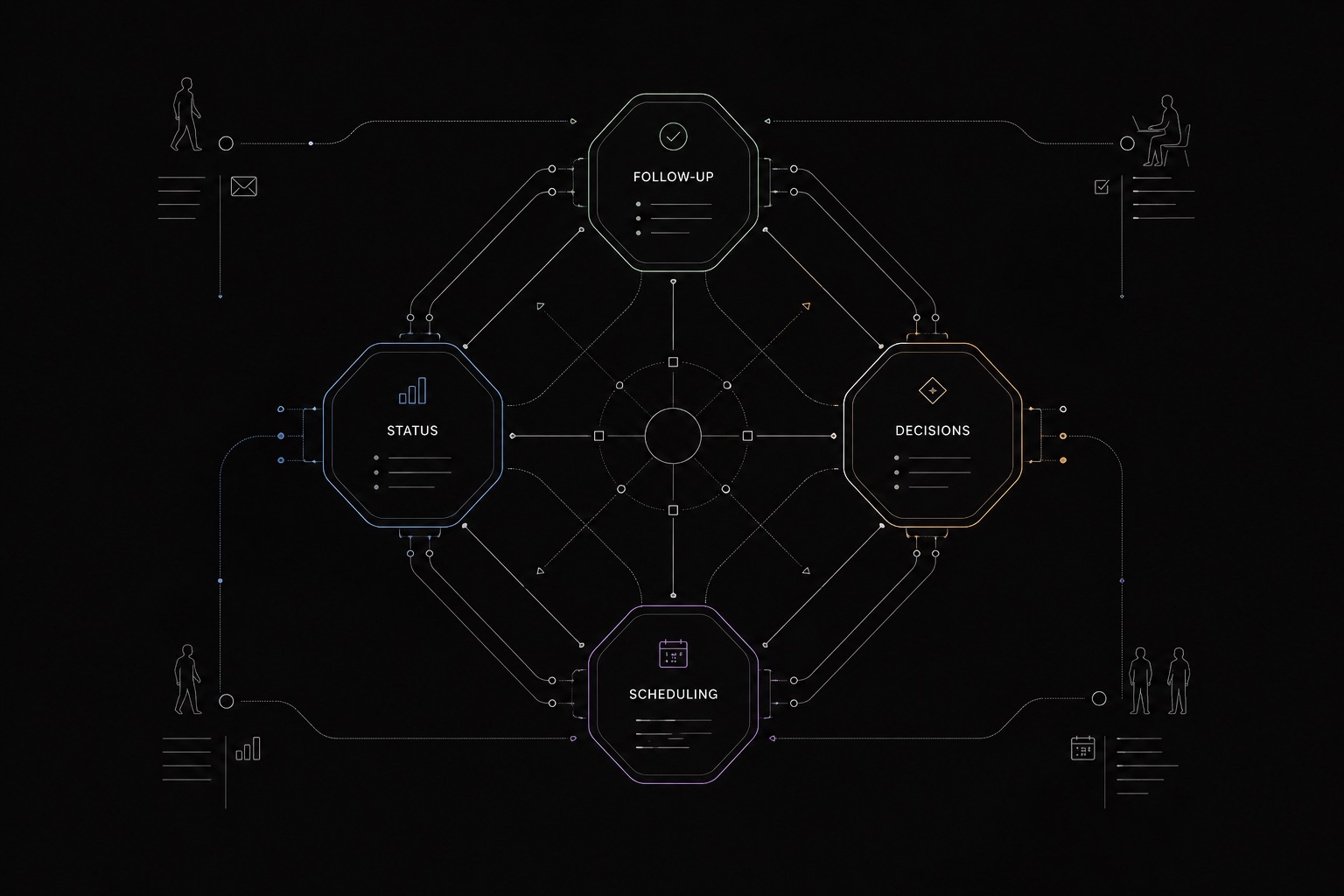 The intelligence layer handles coordination overhead so your team focuses on work that needs them